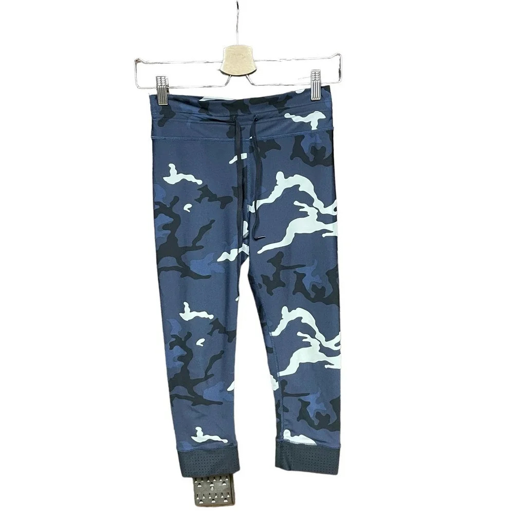 The Upside Camo Print Drawstring Cropped Leggings‎ Blue Black Size US 6